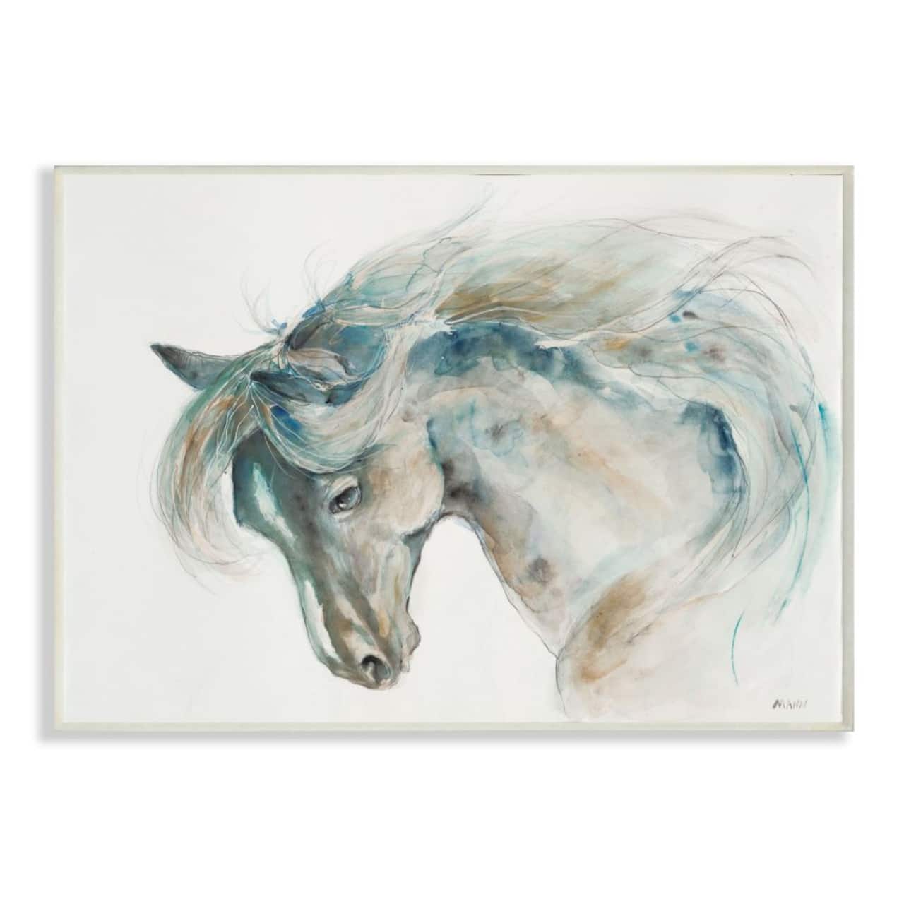 Stupell Industries Minimalist Watercolor Horse Portrait Blue Beige Wall Plaque